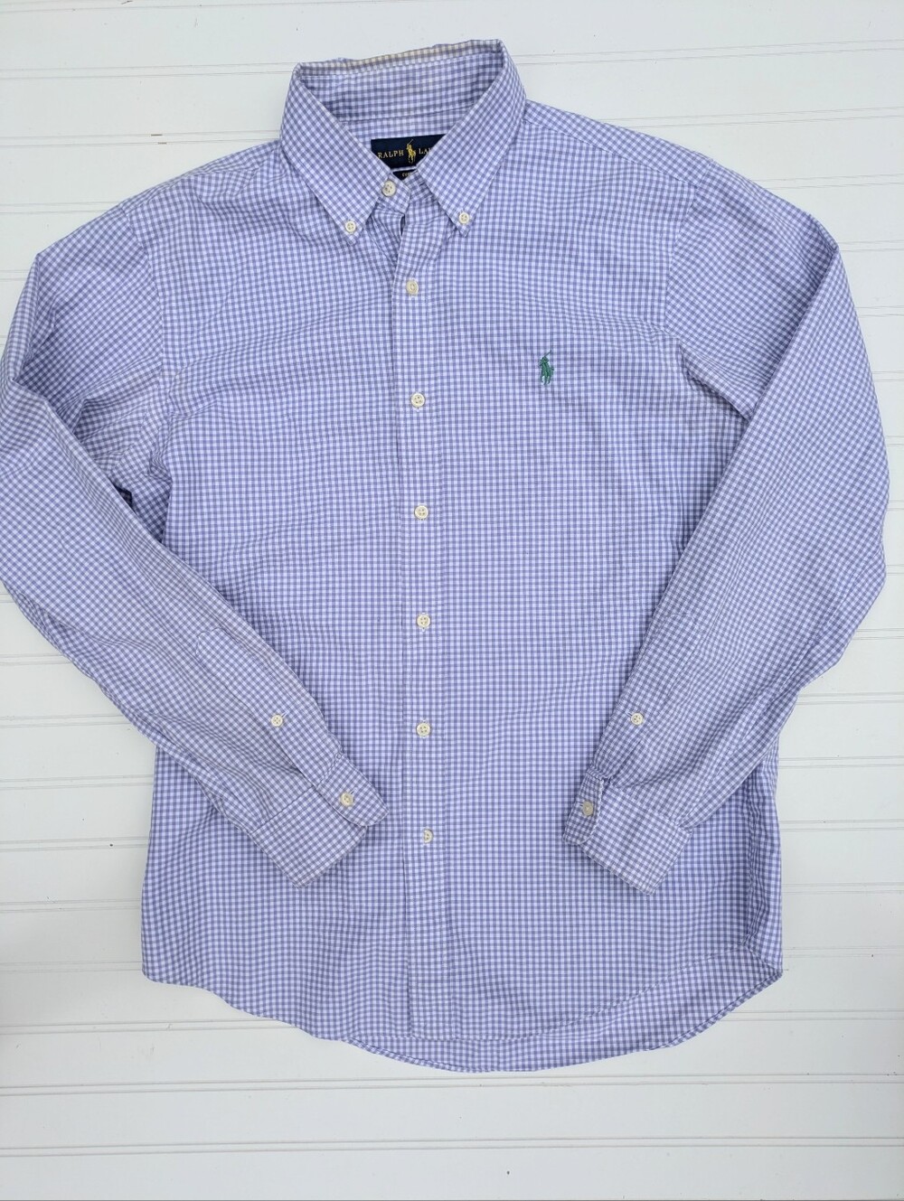 Ralph Lauren Purple Plaid Custom Fit Cotton Button Down Shirt Embroidered Logo